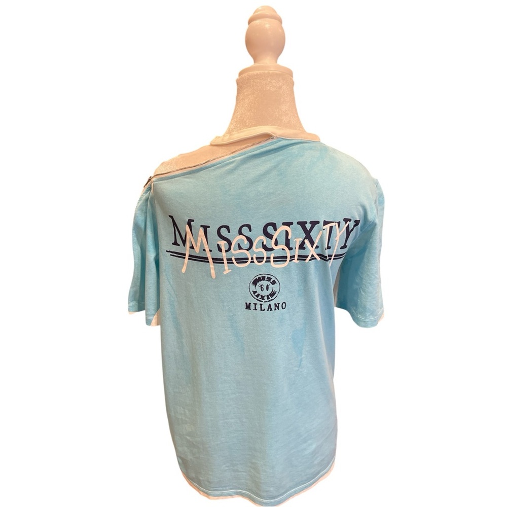 MISS SIXTY Milano Moto Zip Shoulder Y2K Graphic Tee Italian Top S/M